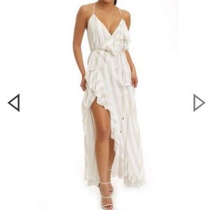 Beautiful Wrap Maxi Dress in White & Tan. NWT!